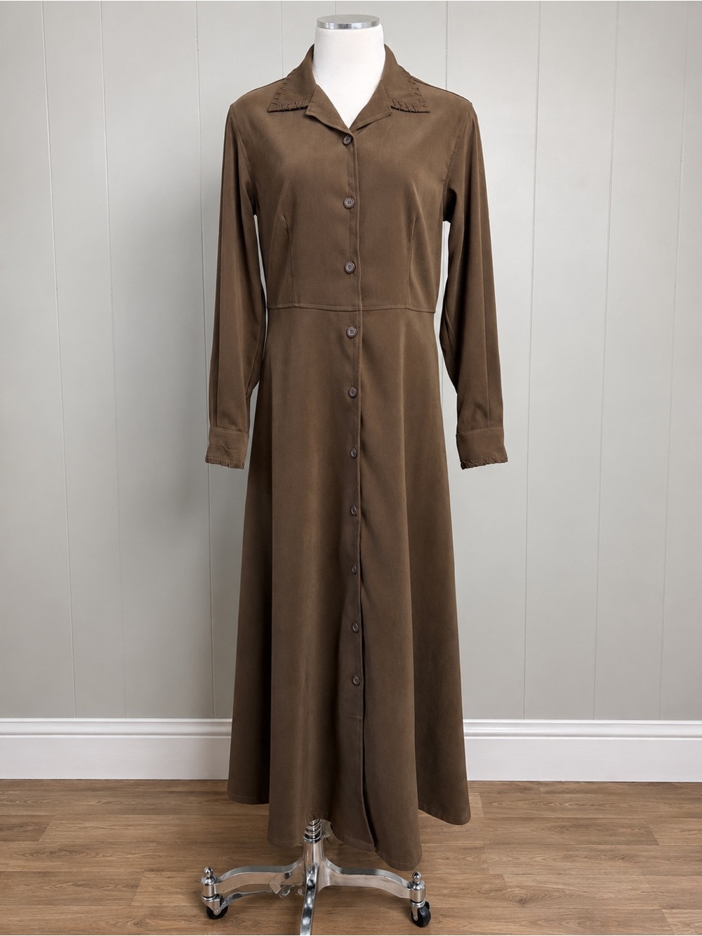 Vintage J.G. Hook Brown Maxi Dress Whipstitch Collar Western Equestrian Size 4